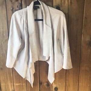 Charlie Paige Taupe  Drape Front Faux Suede Jacket Size L Zipper Pockets